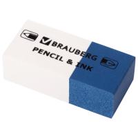 Ластик BRAUBERG "PENCIL & INK", 39х18х12 мм, для ручки и карандаша, бело-синий, 229578 - 64 руб. в alfabook