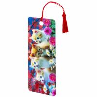 Закладка для книг с линейкой 3D ОБЪЕМНАЯ BRAUBERG, "Котята", с декоративным шнурком-завязкой, 125762