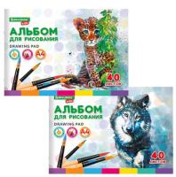 Альбом для рисования, А4, 40 листов, скоба, обложка картон, BRAUBERG KIDS, 200х285 мм, "Зверята" (2 вида), 106683 - 148 руб. в alfabook