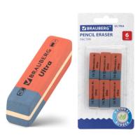 Ластики BRAUBERG "Ultra" 6 шт., размер ластика 41х14х8 мм, красно-синие, натуральный каучук, 229599. - 274 руб. в alfabook