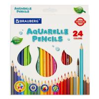 Карандаши цветные акварельные BRAUBERG PREMIUM AQUARELLE, 24 цвета, трехгранные, утолщенный грифель 4 мм, натуральное дерево, 181673 - 617 руб. в alfabook
