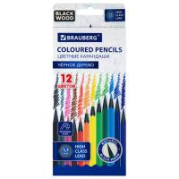 Карандаши цветные BRAUBERG, 12 цветов, шестигранные, грифель 3,3 мм, черное дерево, 181856 - 329 руб. в alfabook