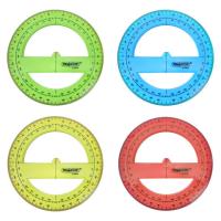 Транспортир пластиковый 10 см, 360 градусов, ПИФАГОР, прозрачный, неоновый, ассорти, 210848