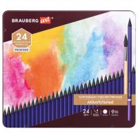 Карандаши художественные цветные акварельные BRAUBERG ART PREMIERE, 24 цвета, грифель 4 мм, металл, 181534 - 943 руб. в alfabook