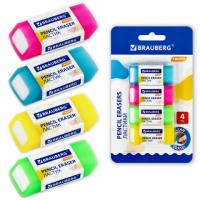 Ластики полупрозрачные BRAUBERG FRUITY НАБОР 4 штуки, размер ластика 54х23х10 мм, упаковка блистер, 271343 - 135 руб. в alfabook