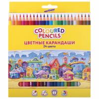 Карандаши цветные ЮНЛАНДИЯ "ДОМИКИ", 24 цвета, шестигранные, грифель 3 мм, 181838 - 310 руб. в alfabook