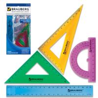 Набор чертежный цветной (линейка 20 см, 2 угольника, транспортир),  BRAUBERG - 97 руб. в alfabook