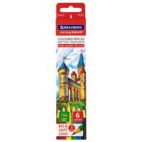 Карандаши цветные мягкие BRAUBERG АКАДЕМИЯ, 6 цветов, шестигранные, грифель 3 мм, натуральное дерево, 181863 - 120 руб. в alfabook