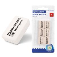 Ластики BRAUBERG "Ultra Square" 6 шт., размер ластика 29х18х8 мм, белые, натуральный каучук, 229603 - 263 руб. в alfabook