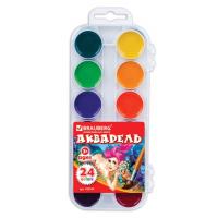Краски акварельные 24 цветов, медовые, пластиковая коробка, BRAUBERG - 120 руб. в alfabook