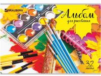 Альбом для рисования А4, 32 листа, скоба, обложка картон, BRAUBERG, 202х285 мм, "Краски" (1 вид), 105063 - 120 руб. в alfabook
