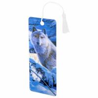 Закладка для книг с линейкой 3D-ОБЪЕМНАЯ BRAUBERG, "Белый волк", с декоративным шнурком, 125752