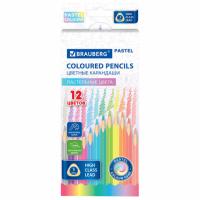 Карандаши цветные BRAUBERG PASTEL, 12 пастельных цветов, трехгранные, грифель 3 мм, натуральное дерево, 181850 - 205 руб. в alfabook