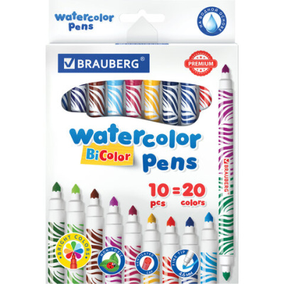 Фломастеры двусторонние утолщенные BRAUBERG "PREMIUM" "BI-COLOR", 10 шт., 20 цветов, двухцветные, вентилируемый колпачок, 151945 - 613 руб. в alfabook