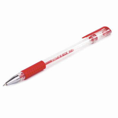 Ручка гелевая, Красная, резиновый держатель, корпус прозрачный, STAFF - 17 руб. в alfabook