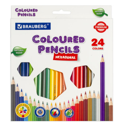 Карандаши цветные "PREMIUM", 24 цвета, шестигранные, грифель мягкий 3,3 мм, BRAUBERG - 205 руб. в alfabook