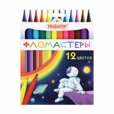 Фломастеры ПИФАГОР "Космическая одиссея", 12 цветов, вентилируемый колпачок, 152444 - 115 руб. в alfabook