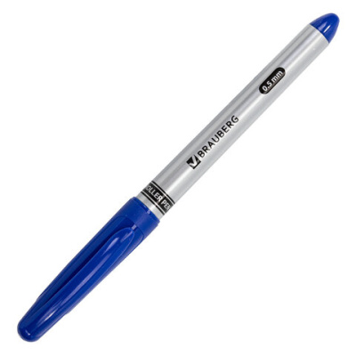 Ручка-роллер, Синяя, корпус серебристый, линия 0,3мм, BRAUBERG - 55 руб. в alfabook