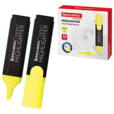 Текстовыделитель BRAUBERG "Contract", ЖЕЛТЫЙ, линия 1-5 мм, 150389 - 90 руб. в alfabook