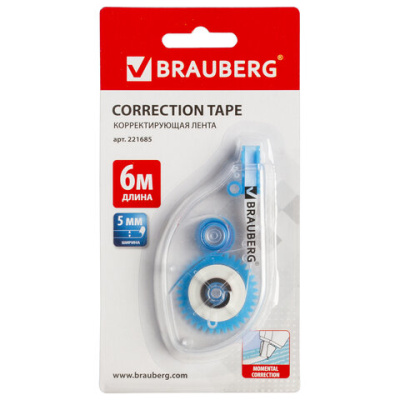 Корректирующая лента BRAUBERG, 5 мм х 6 м, в блистере, 221685 - 163 руб. в alfabook