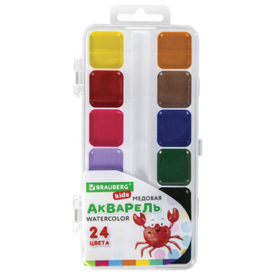 Краски акварельные 24 цвета, пластиковый пенал, BRAUBERG - 156 руб. в alfabook