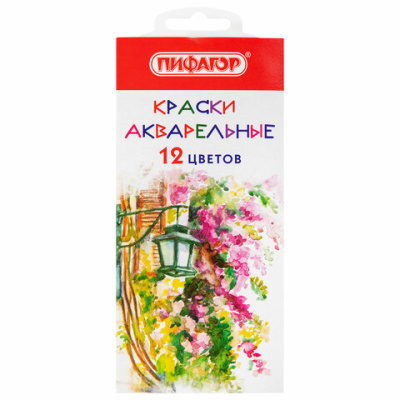 Краски акварельные ПИФАГОР 12 цветов, медовые, круглые кюветы, 192549 - 79 руб. в alfabook