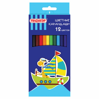 Карандаши цветные ПИФАГОР "ЖИРАФ", 12 цветов, шестигранные, 181250 - 99 руб. в alfabook