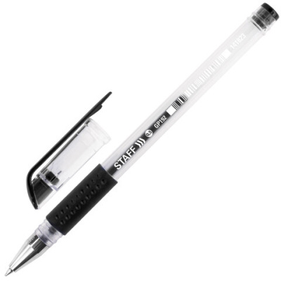 Ручка гелевая, Черная, резиновый держатель, корпус прозрачный, STAFF - 16 руб. в alfabook