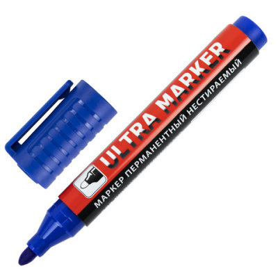 Маркер перманентный ULTRA MARKER, СИНИЙ, 3,5 мм, с клипом, BRAUBERG, 152206 - 76 руб. в alfabook